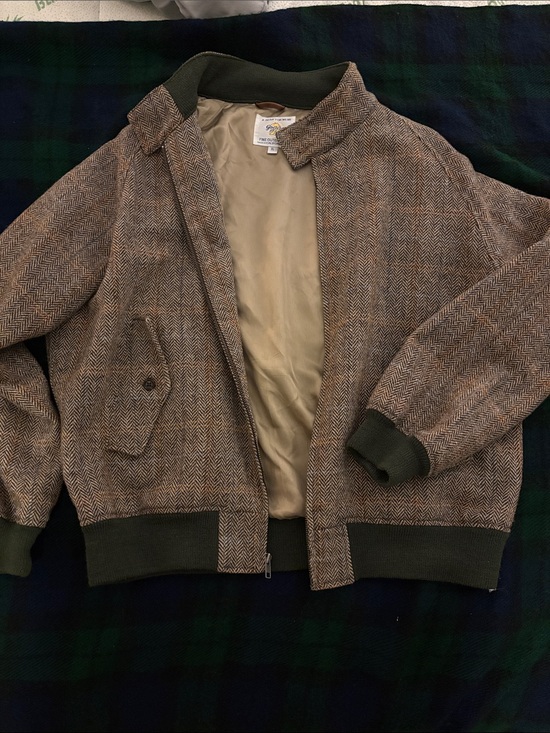 Golden Bear Other - Golden Bear Harris Tweed Herringbone Bomber Jacket - Brown with Green Trim